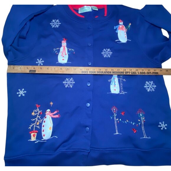 Shenanigans Vtg Womens Blue Sweatshirt Christmas Cardigan Snowman Cozy Holiday - Picture 3 of 9